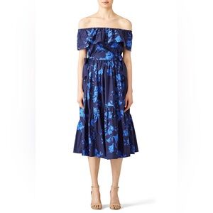 Kate Spade “Hibiscus” Blue Floral Midi Dress ~ Sz 00